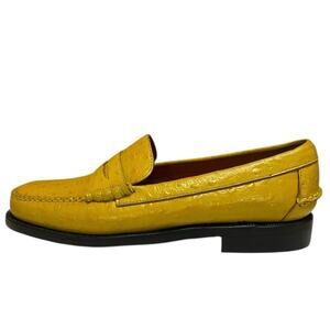 Sebago Classic Hommes Men's Yellow Leather Round Toe Slip On Loafer Shoes Sz 9.5